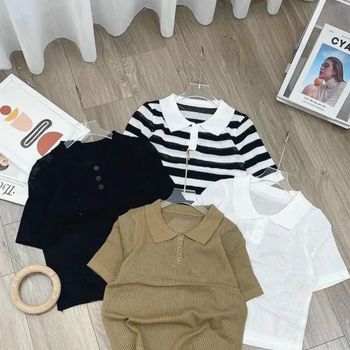 Áo len lưới nữ cổ bẻ QC siêu hot