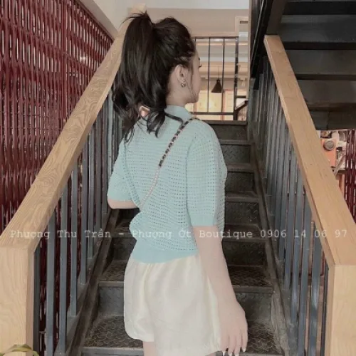 Áo len màu nữ cổ bẻ bo tay