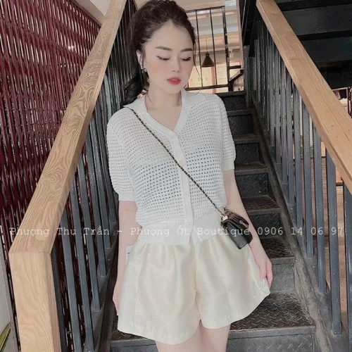 Áo len màu nữ cổ bẻ bo tay
