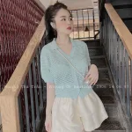 Áo len màu nữ cổ bẻ bo tay