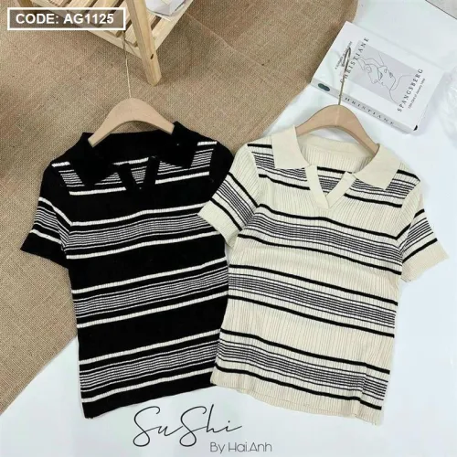 Áo len nữ sọc cổ bẻ siêu hot