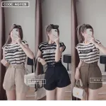 Áo len sọc nữ cụt tay
