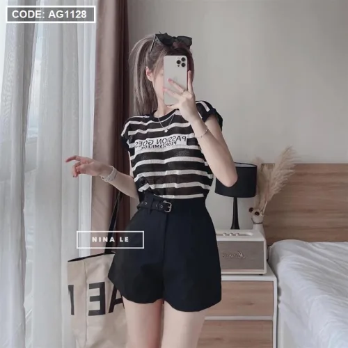 Áo len sọc nữ cụt tay