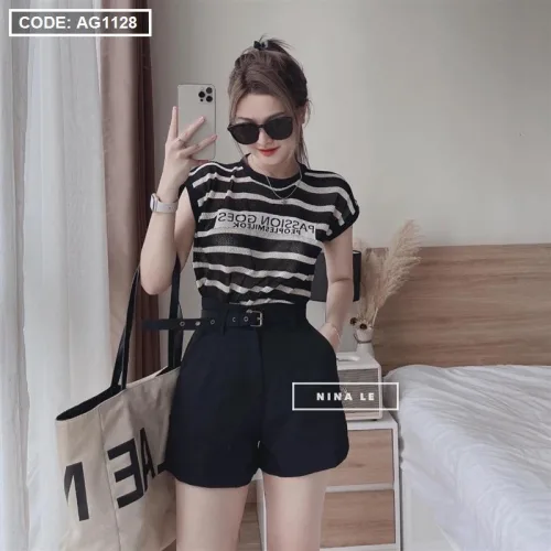 Áo len sọc nữ cụt tay
