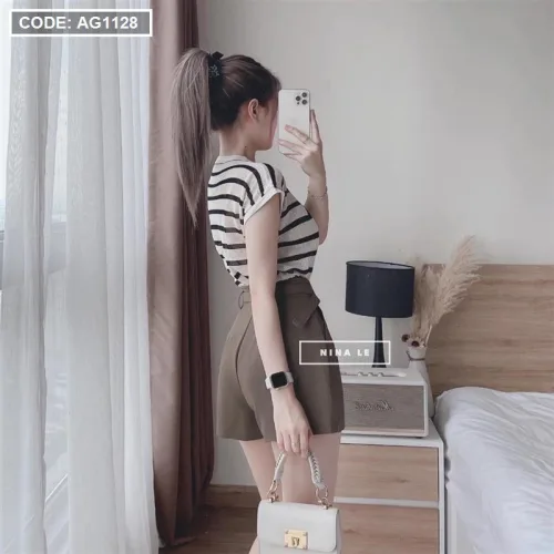 Áo len sọc nữ cụt tay