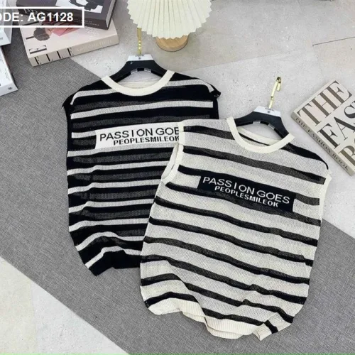 Áo len sọc nữ cụt tay