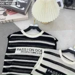 Áo len sọc nữ cụt tay