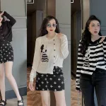 Áo len sọc tay dài thêu hình thỏ