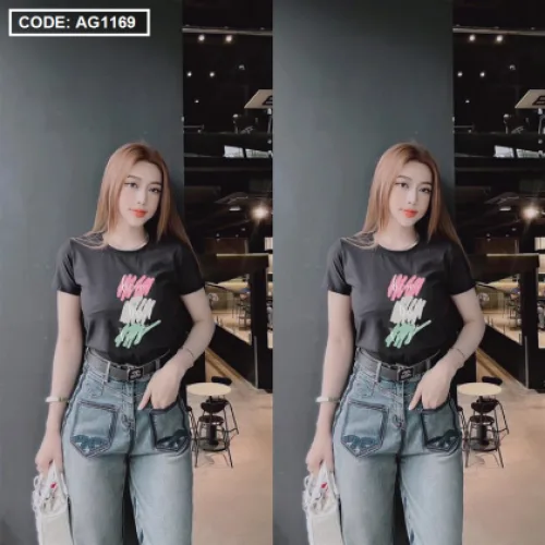 Áo nữ thun thái form suông ôm vừa in chữ vẽ màu