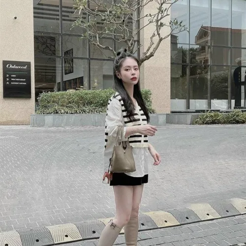 Áo tay dài phối sọc