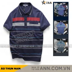 Áo Thun Nam Cổ Bẻ Có Túi Hoạ Tiết Sọc Ngang In Dẻo (Có size 3x)
