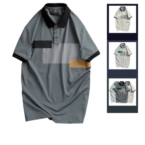 Áo Thun Nam Cổ Bẻ Họa Tiết Sọc Dọc Có Viền Bo Tay Áo (Có Size 3XL)