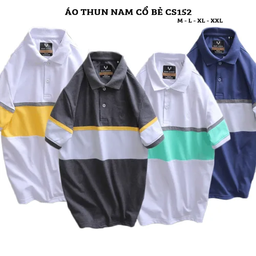Áo Thun Nam Có Cổ Tay Ngắn Phối Sọc