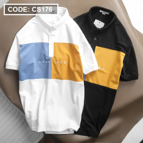 Áo Thun Nam Cổ Bẻ Thêu Chữ Phối Màu (Có Size 3XL)