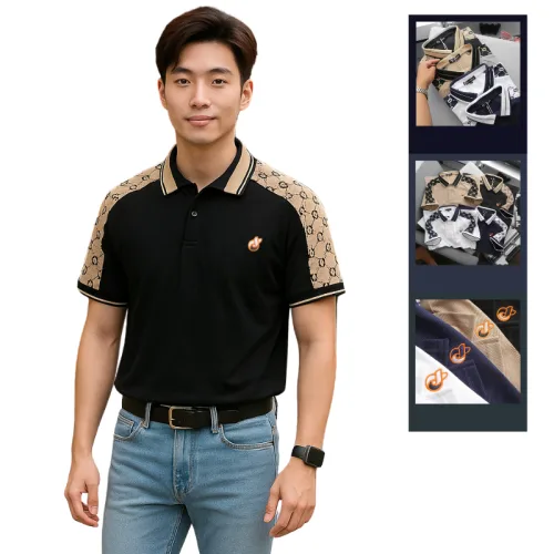 Áo Thun Nam Cổ Bẻ Thêu Logo Trước Ngực & Phối Họa Tiết Chữ G (Có Size 3xl)