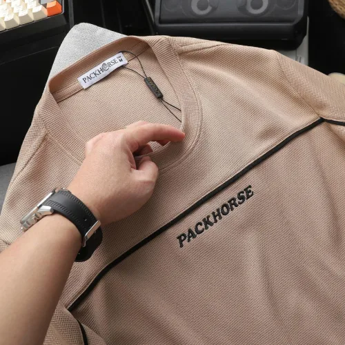 Áo Thun Nam Cổ Tròn - Áo Nam Phối Sọc Ngang Thêu Chữ Packhorse Trước Ngực (Size Từ M Đến XXL)