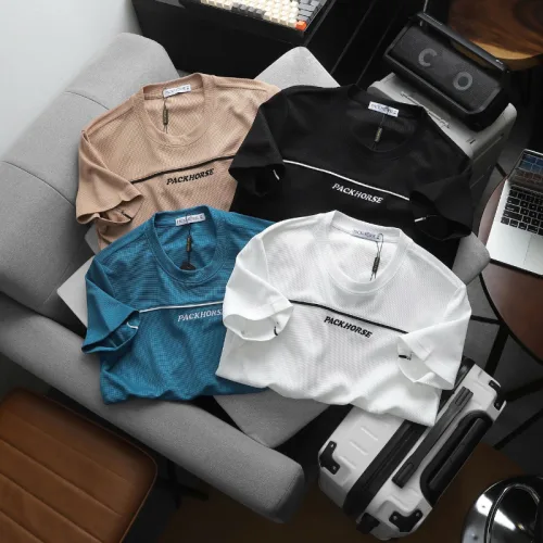 Áo Thun Nam Cổ Tròn - Áo Nam Phối Sọc Ngang Thêu Chữ Packhorse Trước Ngực (Size Từ M Đến XXL)