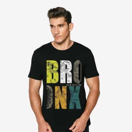 Áo Thun Nam Cổ Tròn Rurumen Màu Đen In Chữ BRONX Big Size