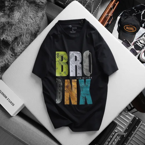 Áo Thun Nam Cổ Tròn Rurumen Màu Đen In Chữ BRONX Big Size