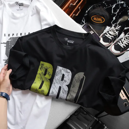 Áo Thun Nam Cổ Tròn Rurumen Màu Đen In Chữ BRONX Big Size