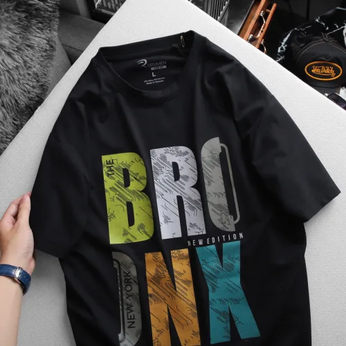 Áo Thun Nam Cổ Tròn Rurumen Màu Đen In Chữ BRONX Big Size