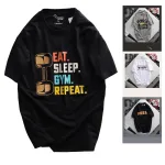 Áo Thun Nam Cổ Tròn Rurumen Màu Đen In Chữ Eat Sleep Big Size