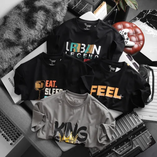 Áo Thun Nam Cổ Tròn Rurumen Màu Đen In Chữ Eat Sleep Big Size