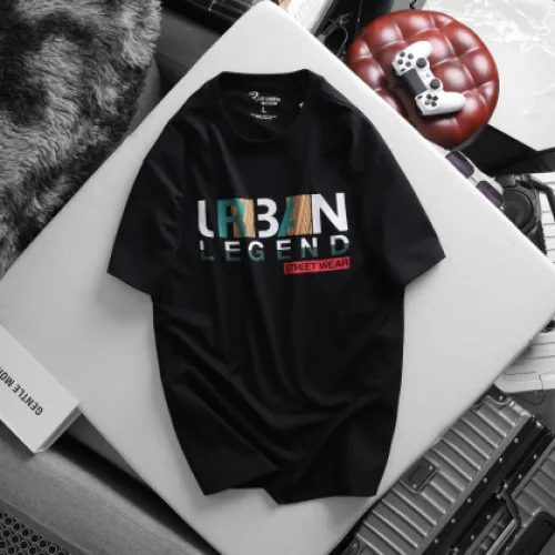 Áo Thun Nam Cổ Tròn Rurumen Màu Đen In Chữ Urban Big Size