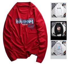 Áo Thun Nam Tay Dài Cổ Tròn Rurumen Màu Đỏ In Chữ NEW EDITION Big Size