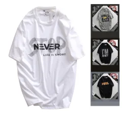 Áo Thun Nam Cổ Tròn Rurumen Màu Trắng In Chữ Never Big Size