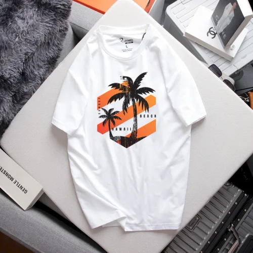 Áo Thun Nam Cổ Tròn Màu Trắng Rurumen In Hình Cây Dừa (Có size to 4x)