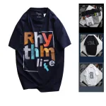 Áo Thun Nam Cổ Tròn Rurumen Màu Xanh Đen In Chữ RhyThm Life Big Size
