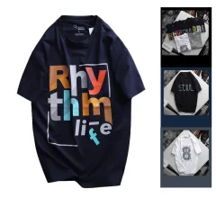 Áo Thun Nam Cổ Tròn Rurumen Màu Xanh Đen In Chữ RhyThm Life Big Size