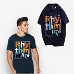 Áo Thun Nam Cổ Tròn Rurumen Màu Xanh Đen In Chữ RhyThm Life Big Size