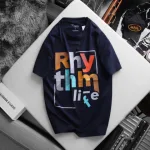 Áo Thun Nam Cổ Tròn Rurumen Màu Xanh Đen In Chữ RhyThm Life Big Size