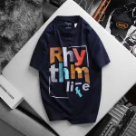 Áo Thun Nam Cổ Tròn Rurumen Màu Xanh Đen In Chữ RhyThm Life Big Size