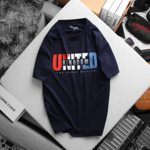 Áo Thun Nam Cổ Tròn Rurumen Màu Xanh Đen In Chữ UNITED Big Size