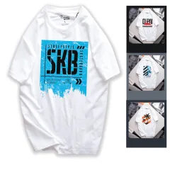 Áo Thun Nam Cổ Tròn Rurumen Màu Trắng In Logo Chữ SKB (Có size 4x)