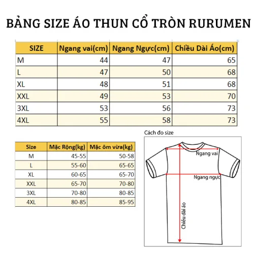 Áo Thun Nam Cổ Tròn Rurumen Màu Trắng In Logo Chữ SKB (Có size 4x)