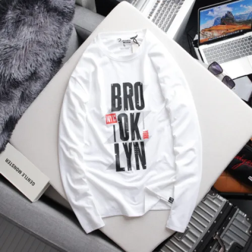 Áo Thun Nam Tay Dài Cổ Tròn Rurumen Màu Trắng In Chữ BROOKLYN Big Size