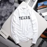 Áo Thun Nam Tay Dài Cổ Tròn Rurumen Màu Trắng In Chữ TEXAS Big Size
