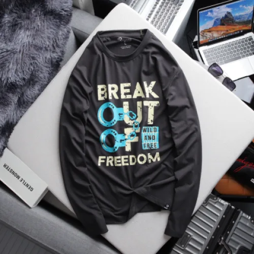 Áo Thun Nam Tay Dài Cổ Tròn Rurumen Màu Xám In Chữ BREAK OUT OF Big Size