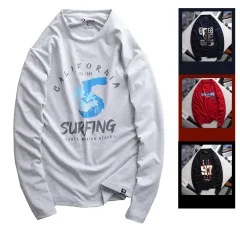 Áo Thun Nam Tay Dài Cổ Tròn Rurumen Màu Xám In Số 5 Big Size