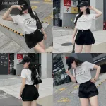 Áo thun nữ Baby Tee ôm body từ 35kg - 55kg in chữ JUSTUS