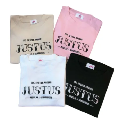 Áo thun nữ Baby Tee ôm body từ 35kg - 55kg in chữ JUSTUS