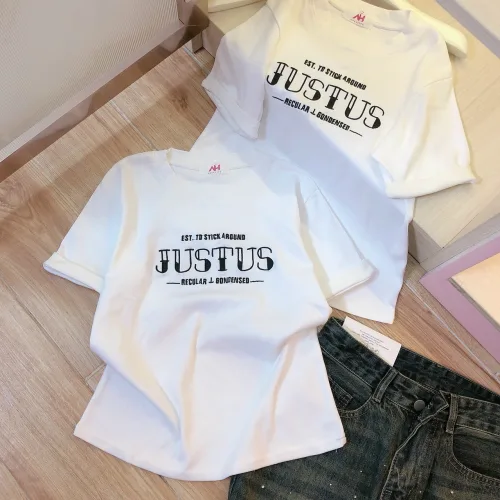 Áo thun nữ Baby Tee ôm body từ 35kg - 55kg in chữ JUSTUS