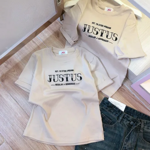 Áo thun nữ Baby Tee ôm body từ 35kg - 55kg in chữ JUSTUS