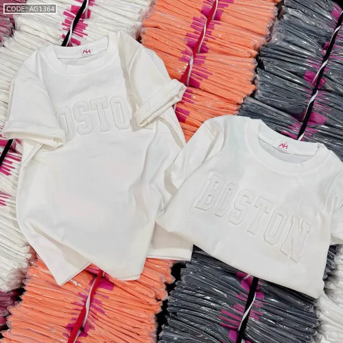 Áo thun nữ Baby Tee ôm body từ 35kg - 55kg In chữ Nổi BOSTON