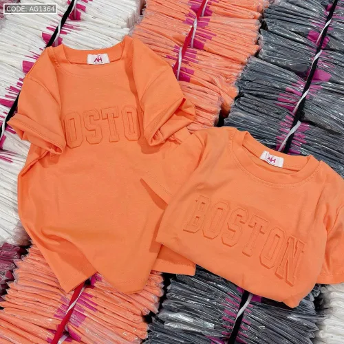 Áo thun nữ Baby Tee ôm body từ 35kg - 55kg In chữ Nổi BOSTON