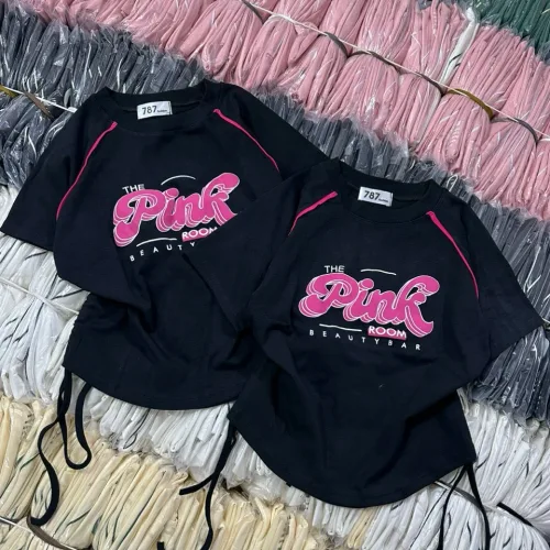 Áo thun nữ Baby Tee ôm body từ 35kg - 55kg in chữ Pink